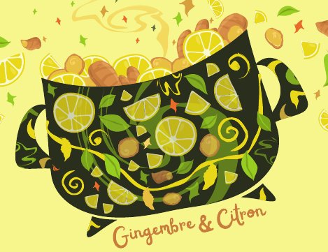Étiquette Gingembre et citron : chaudron rempli de rondelles de citron